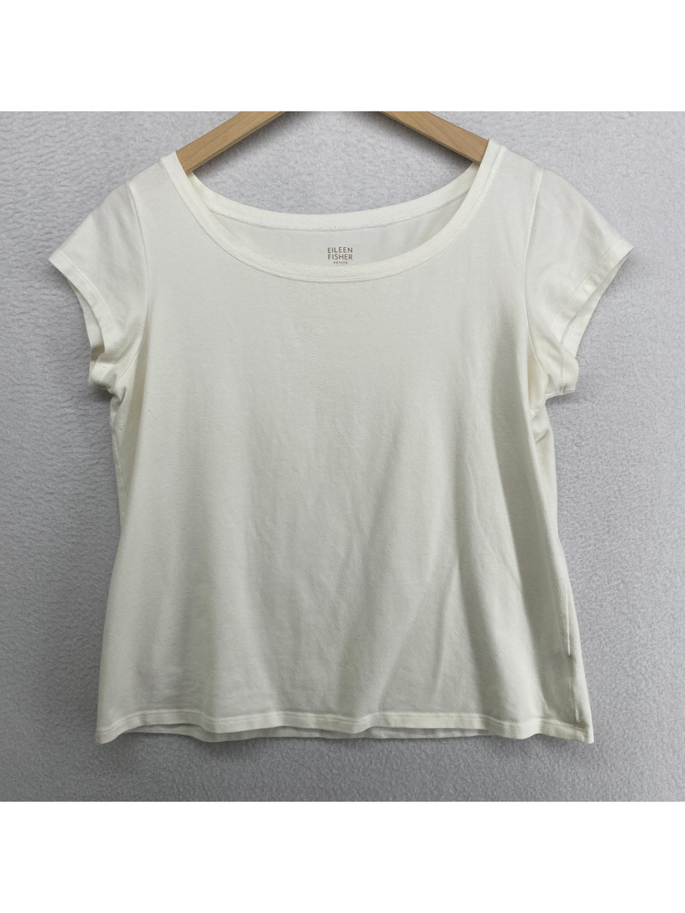 EILEEN FISHER Top PL Stretch Organic Cotton Jersey Scoop Neck Off White USA
